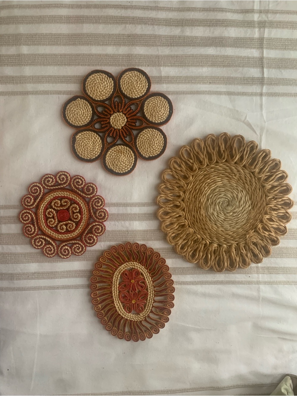 Boho 70’s Woven Decorative Wall Art or Trivets - Natural Fibers